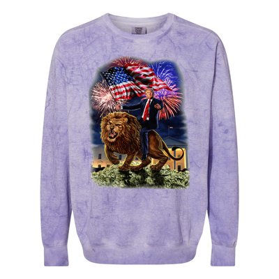 Republican President Donald Trump Riding War Lion Colorblast Crewneck Sweatshirt