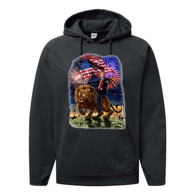 Republican President Donald Trump Riding War Lion Performance Fleece Hoodie