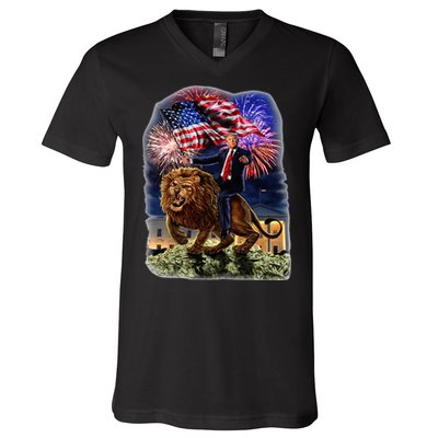 Republican President Donald Trump Riding War Lion V-Neck T-Shirt