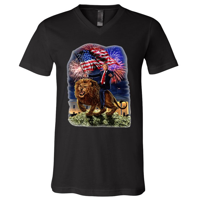 Republican President Donald Trump Riding War Lion V-Neck T-Shirt