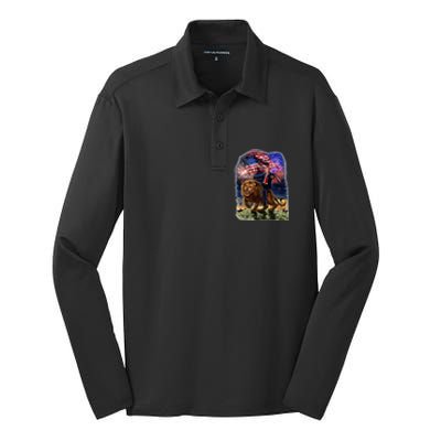 Republican President Donald Trump Riding War Lion Silk Touch Performance Long Sleeve Polo