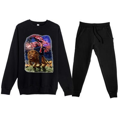 Republican President Donald Trump Riding War Lion Premium Crewneck Sweatsuit Set