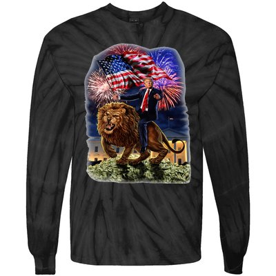 Republican President Donald Trump Riding War Lion Tie-Dye Long Sleeve Shirt