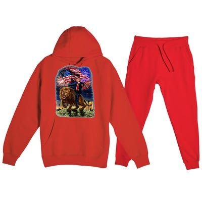 Republican President Donald Trump Riding War Lion Premium Hooded Sweatsuit Set