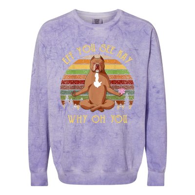 Retro Pitbull Dog Yoga Eff You See Kay Why Oh You Colorblast Crewneck Sweatshirt