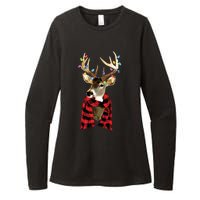 Reindeer Plaid Deer Buffalo Holiday Christmas Womens CVC Long Sleeve Shirt