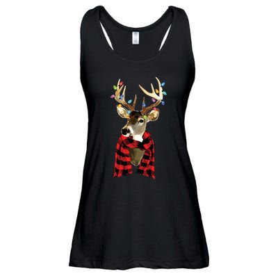 Reindeer Plaid Deer Buffalo Holiday Christmas Ladies Essential Flowy Tank