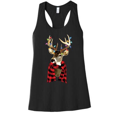 Reindeer Plaid Deer Buffalo Holiday Christmas Women's Racerback Tank