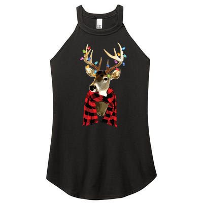 Reindeer Plaid Deer Buffalo Holiday Christmas Women’s Perfect Tri Rocker Tank