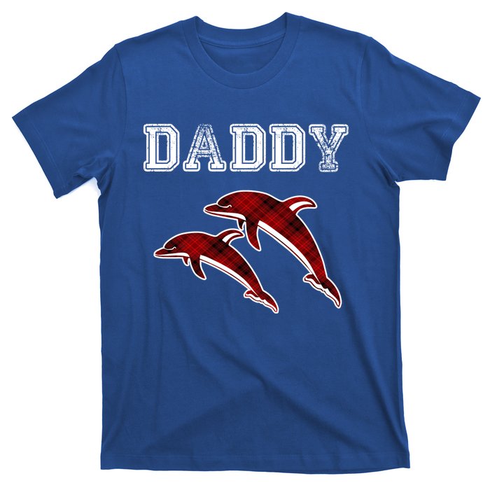 Red Plaid Daddy Dolphin Matching Buffalo Pajama Xmas Gift T-Shirt