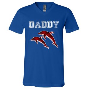 Red Plaid Daddy Dolphin Matching Buffalo Pajama Xmas Gift V-Neck T-Shirt