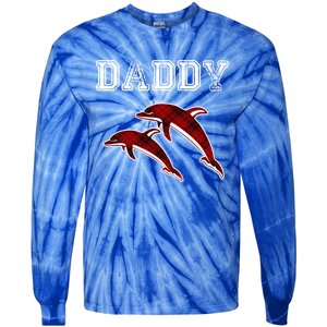 Red Plaid Daddy Dolphin Matching Buffalo Pajama Xmas Gift Tie-Dye Long Sleeve Shirt