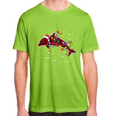 Red Plaid Dolphin Christmas Pajamas Family Xmas Lights Meaningful Gift Adult ChromaSoft Performance T-Shirt