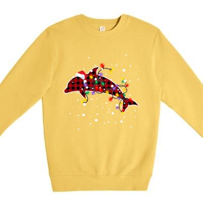 Red Plaid Dolphin Christmas Pajamas Family Xmas Lights Meaningful Gift Premium Crewneck Sweatshirt