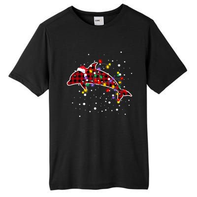 Red Plaid Dolphin Christmas Pajamas Family Xmas Lights Meaningful Gift Tall Fusion ChromaSoft Performance T-Shirt