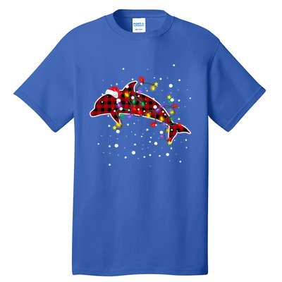 Red Plaid Dolphin Christmas Pajamas Family Xmas Lights Meaningful Gift Tall T-Shirt