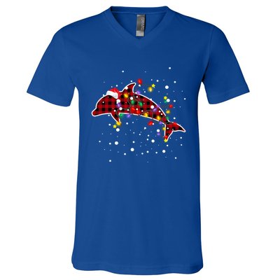 Red Plaid Dolphin Christmas Pajamas Family Xmas Lights Meaningful Gift V-Neck T-Shirt