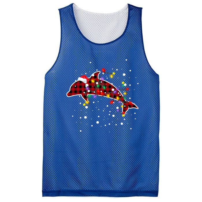 Red Plaid Dolphin Christmas Pajamas Family Xmas Lights Meaningful Gift Mesh Reversible Basketball Jersey Tank