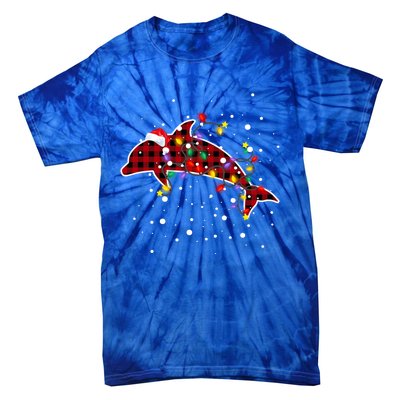 Red Plaid Dolphin Christmas Pajamas Family Xmas Lights Meaningful Gift Tie-Dye T-Shirt