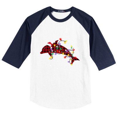 Red Plaid Dolphin Christmas Pajamas Family Xmas Lights Meaningful Gift Baseball Sleeve Shirt