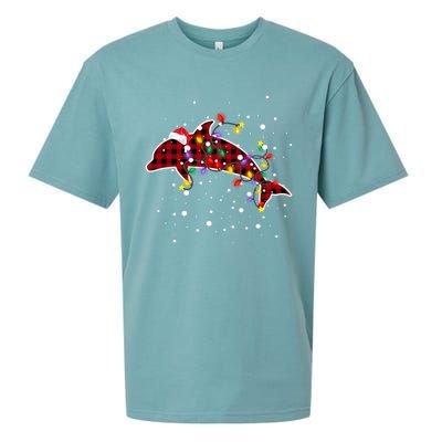 Red Plaid Dolphin Christmas Pajamas Family Xmas Lights Meaningful Gift Sueded Cloud Jersey T-Shirt