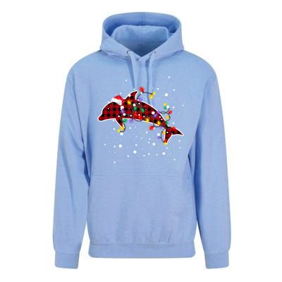 Red Plaid Dolphin Christmas Pajamas Family Xmas Lights Meaningful Gift Unisex Surf Hoodie