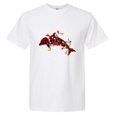 Red Plaid Dolphin Christmas Pajamas Family Xmas Lights Meaningful Gift Garment-Dyed Heavyweight T-Shirt