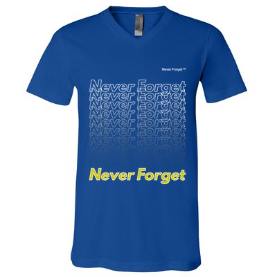 Repeating Pattern Design Styles With Never Forget Funny Gift V-Neck T-Shirt