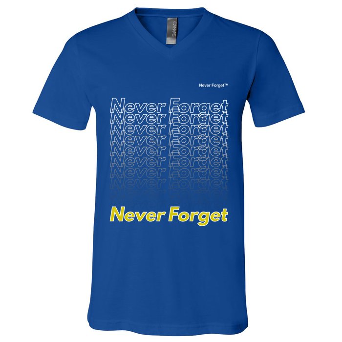 Repeating Pattern Design Styles With Never Forget Funny Gift V-Neck T-Shirt