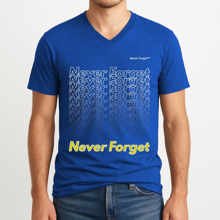 Repeating Pattern Design Styles With Never Forget Funny Gift V-Neck T-Shirt