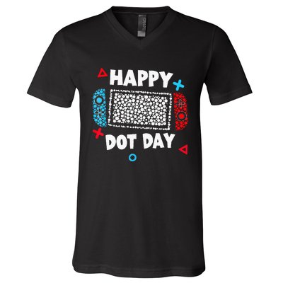 Retro Polka Dots Gaming Controller Video Gamers V-Neck T-Shirt