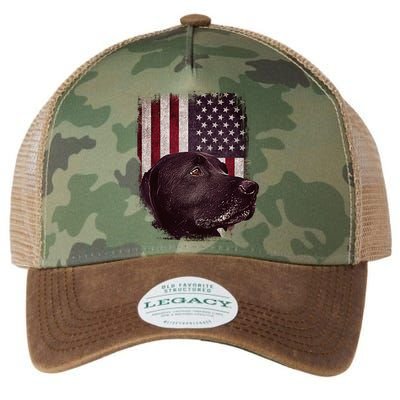 Realistic Patriotic Dog Portrait With USA Flag Backdrop Legacy Tie Dye Trucker Hat