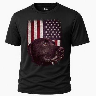 Realistic Patriotic Dog Portrait With USA Flag Backdrop Performance Shirt