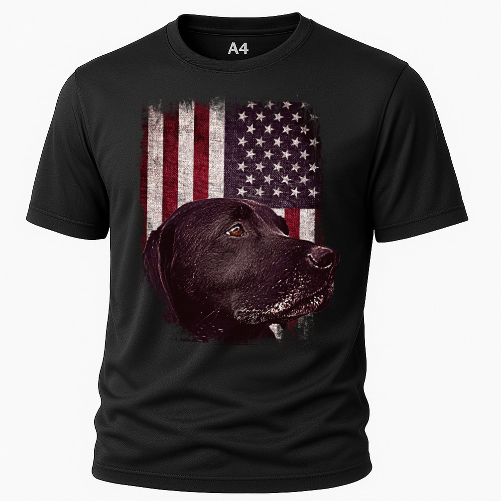Realistic Patriotic Dog Portrait With USA Flag Backdrop Performance Shirt
