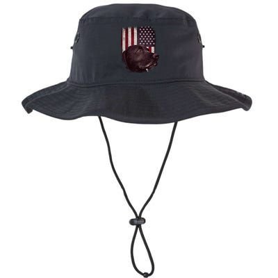 Realistic Patriotic Dog Portrait With USA Flag Backdrop Bucket Hat
