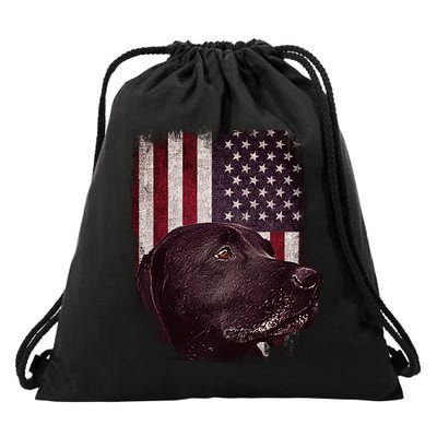 Realistic Patriotic Dog Portrait With USA Flag Backdrop Drawstring Bag