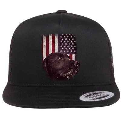 Realistic Patriotic Dog Portrait With USA Flag Backdrop Flatbill Hat