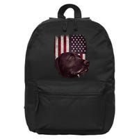 Realistic Patriotic Dog Portrait With USA Flag Backdrop 16 in Basic Backpack