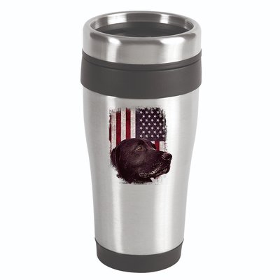 Realistic Patriotic Dog Portrait With USA Flag Backdrop 16oz Travel Tumbler