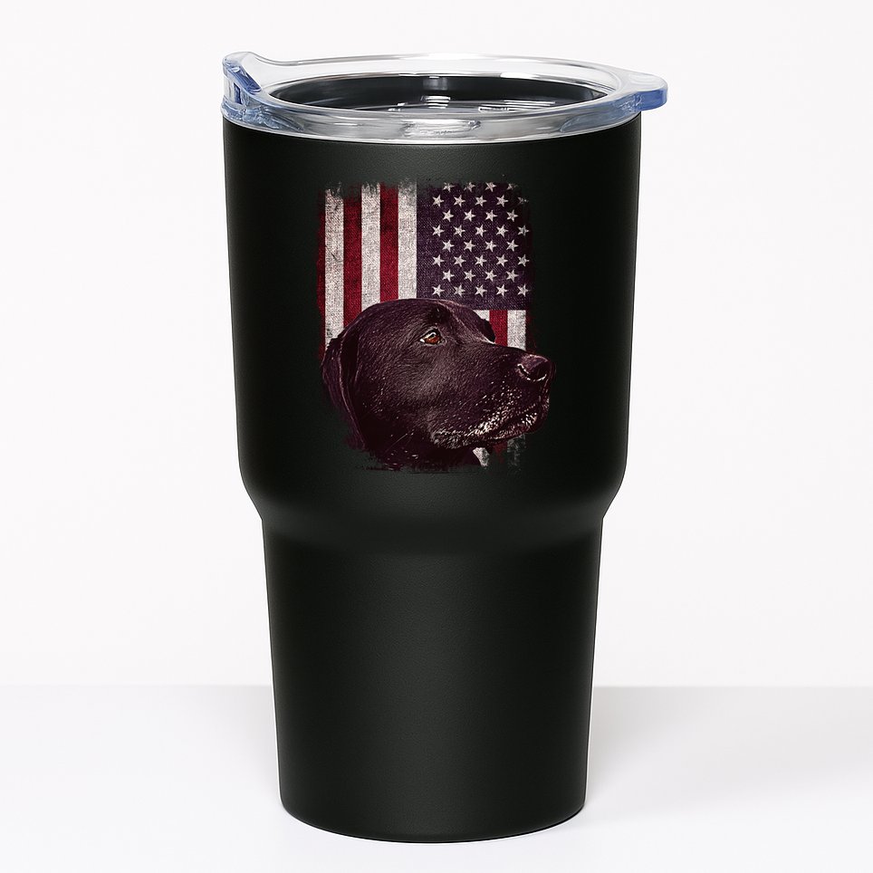 Realistic Patriotic Dog Portrait With USA Flag Backdrop Tumbler