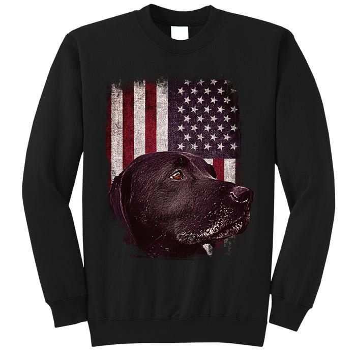 Realistic Patriotic Dog Portrait With USA Flag Backdrop Tall Sweatshirt