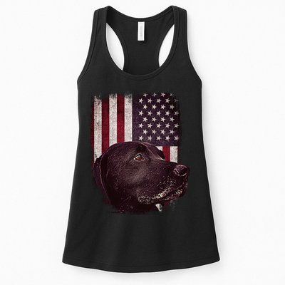 Realistic Patriotic Dog Portrait With USA Flag Backdrop Womens Tank Top