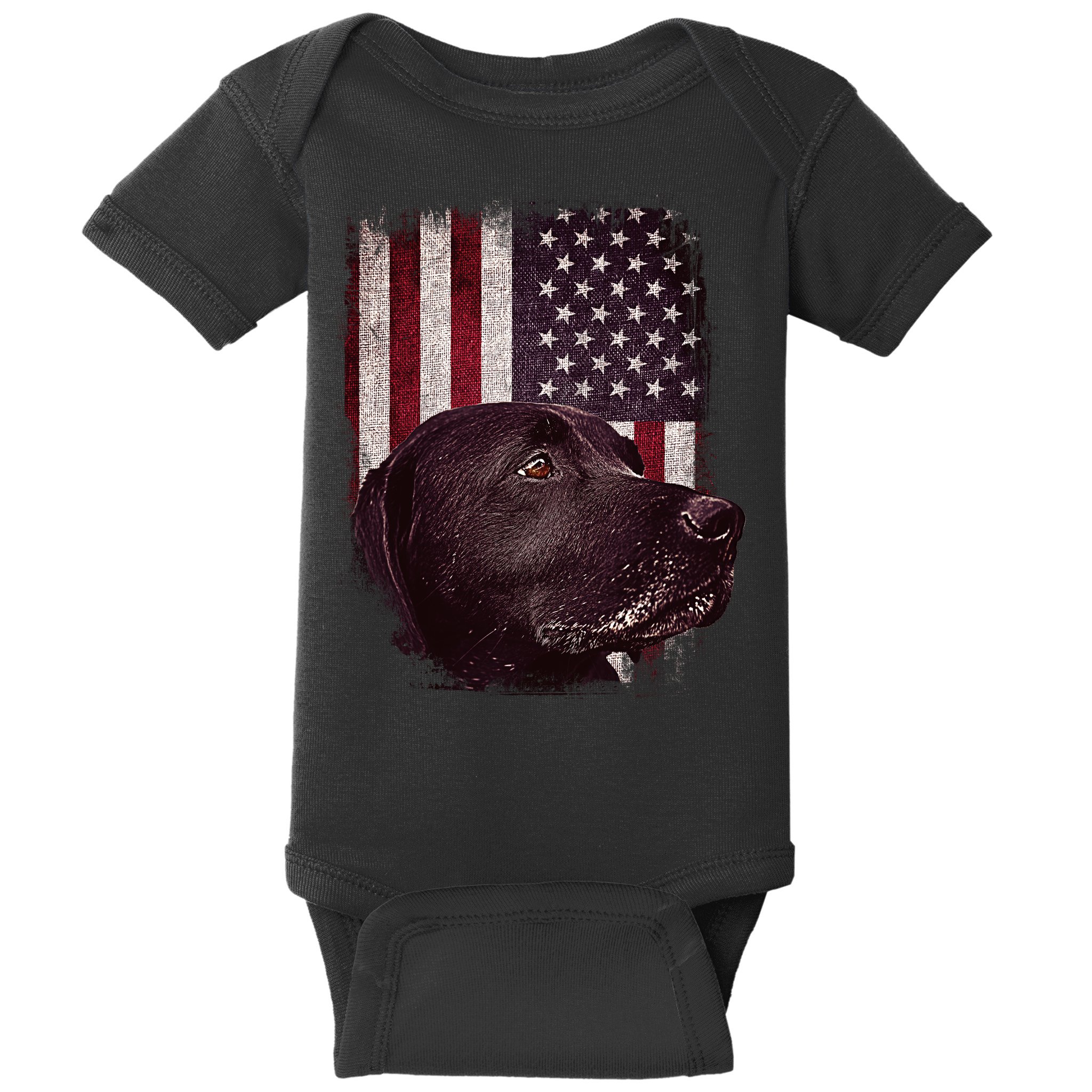 Realistic Patriotic Dog Portrait With USA Flag Backdrop Baby Bodysuit