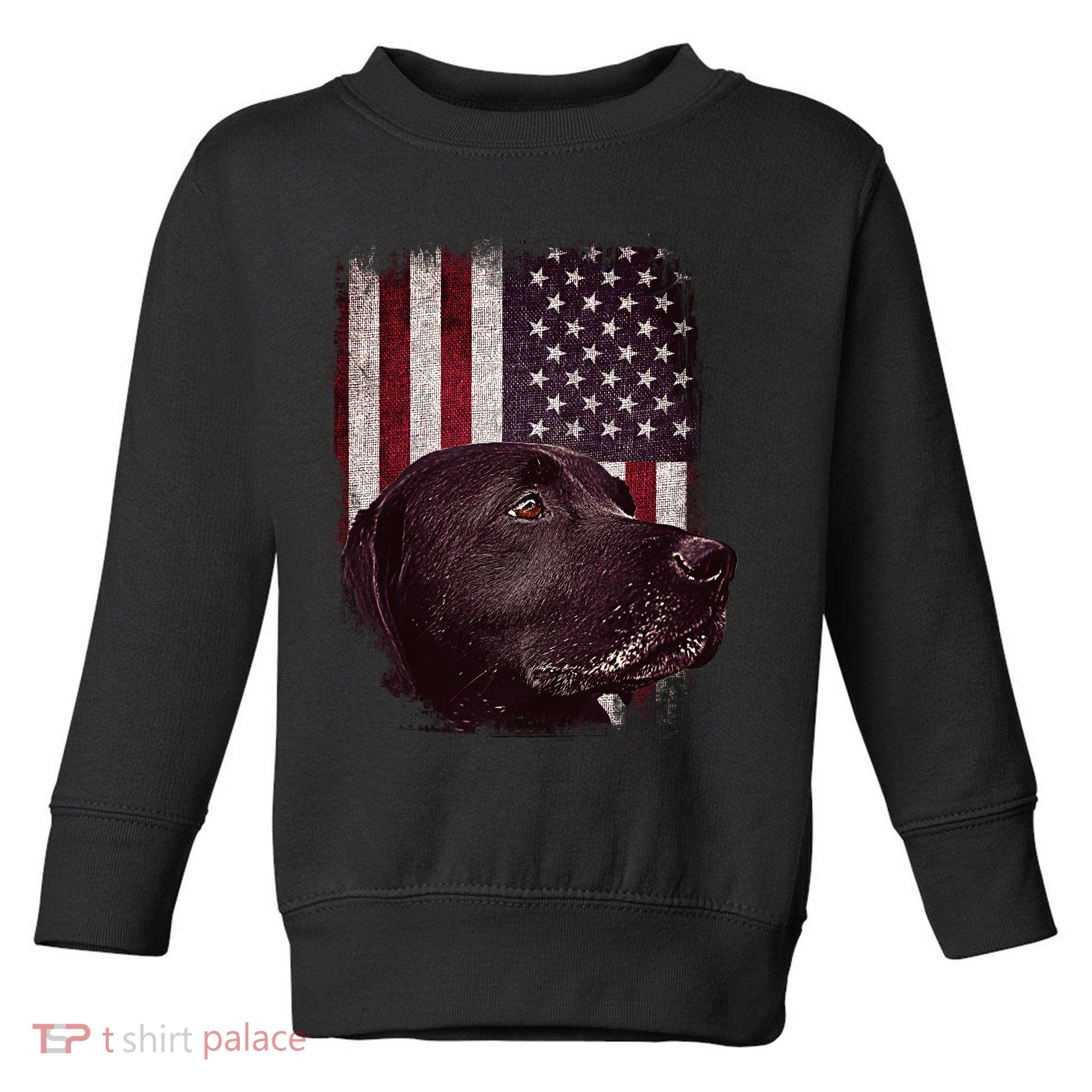 Realistic Patriotic Dog Portrait With USA Flag Backdrop Toddler Sweatshirt