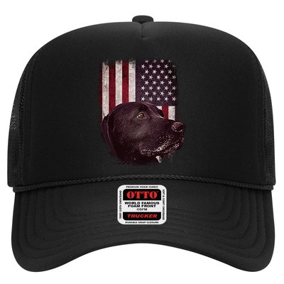 Realistic Patriotic Dog Portrait With USA Flag Backdrop Trucker Hat