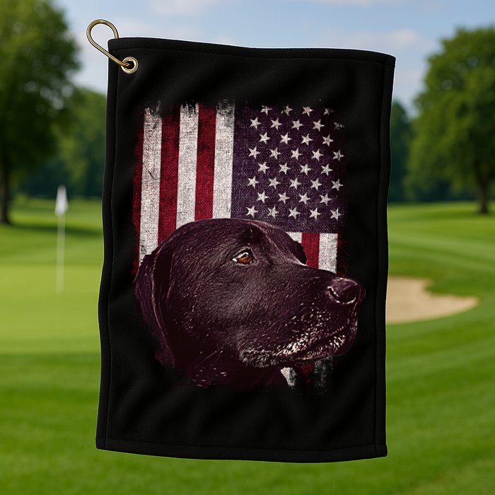 Realistic Patriotic Dog Portrait With USA Flag Backdrop Golf Towel