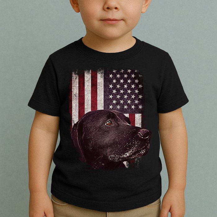 Realistic Patriotic Dog Portrait With USA Flag Backdrop Toddler T-Shirt
