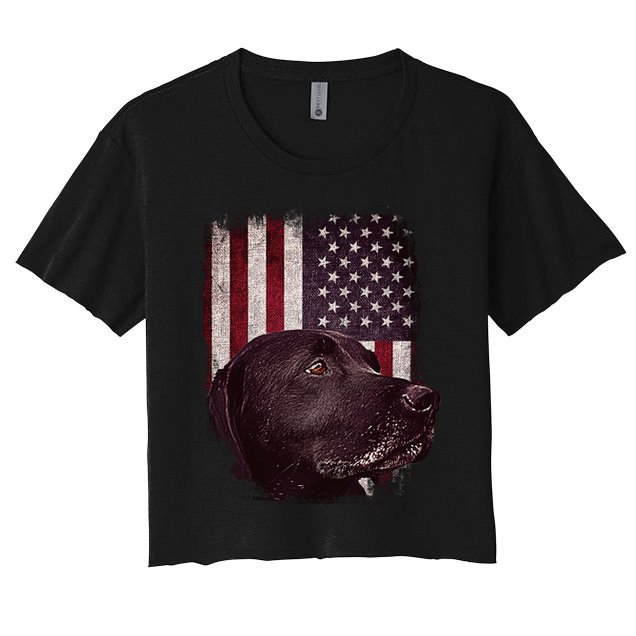 Realistic Patriotic Dog Portrait With USA Flag Backdrop Crop Top