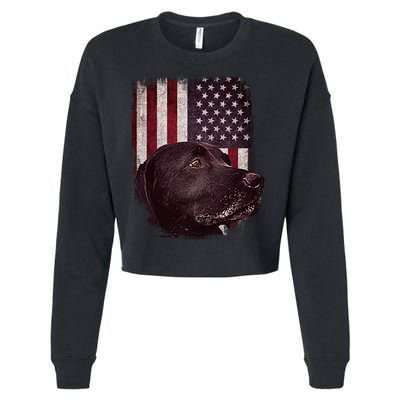 Realistic Patriotic Dog Portrait With USA Flag Backdrop Cropped Pullover Crew
