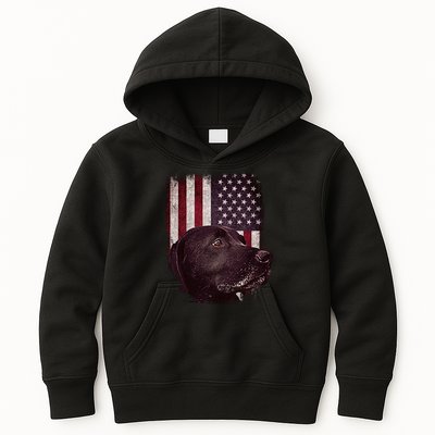 Realistic Patriotic Dog Portrait With USA Flag Backdrop Kids Hoodie